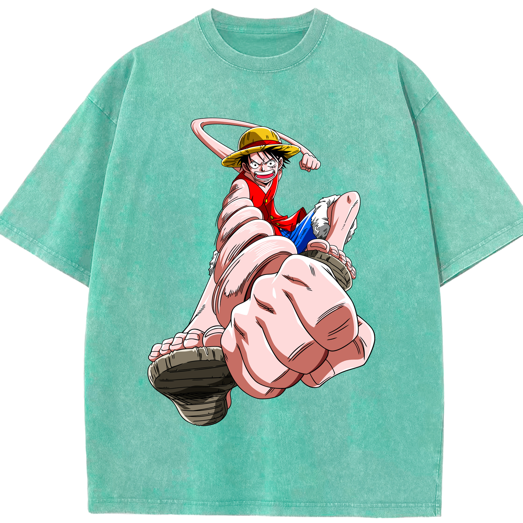 ワンピース モンキー・D・ルフィ ONE PIECE Monkey D. Luffy 綿100% ヴィンテージ風 半袖Tシャツ（フロントプリント）